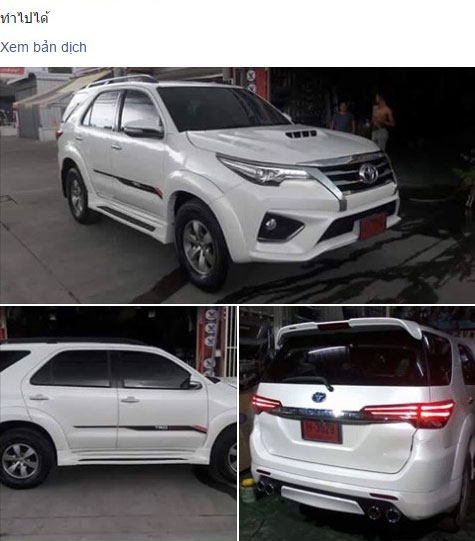
Hình ảnh chiếc Toyota Fortuner cũ gắn body kit để có diện mạo giống phiên bản 2016 trên mạng xã hội Thái Lan.
